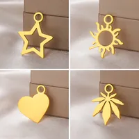 Breloques Étoile, Soleil, Cœur, Feuille d'Érable en Acier Inoxydable Couleur Or, Pendentif DIY pour Boucles d'Oreilles Créoles, Fabrication de Bijoux, Vente en Gros