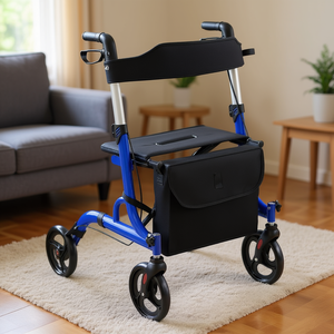 Déambulateur pliant en aluminium avec siège, frein à disque bleu, pour personnes âgées, équipement de réadaptation - Product Image 2