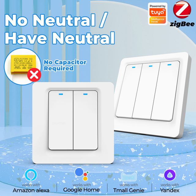 SMATRUL Light Switch for Alexa Google Home Smart Life No Neutral Wire No Capacitor Eu Tuya Zigbee Smart Push Switch