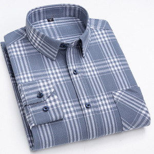 Camicie taglie forti in cotone 100% spazzolato a maniche lunghe per uomini vestiti a quadri <span class=keywords><strong>eleganti</strong></span> e Casual - Product Image 4