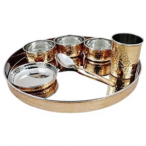 Direct Factory Prices Classic Design Non-Toxic Dishwasher Safe Hammered Steel Copper Dinner Thali Set for Gifting Purposes - Product Image 1