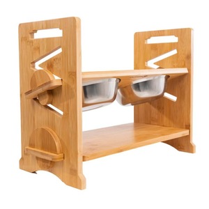 Support de gamelle surélevé en bambou pour chats, double distributeur d'aliments pour animaux de compagnie, 40,5x19,5x32,5 cm, station d'alimentation en bois massif - Product Image 3