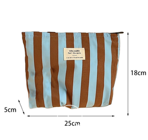 Bolsa de Cosméticos Portátil Personalizada con Rayas, Bolsa de Aseo Grande de Lona de Algodón Ecológica, Bolsa de Maquillaje - Product Image 2