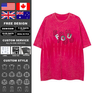 T-shirts en coton Kingsen pour hommes, coupe oversize, délavés à l'acide, avec logos imprimés, style streetwear d'été - Product Image 2