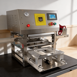 <span class=keywords><strong>Machine</strong></span> de scellage automatique personnalisée pour films plastiques et feuilles d'aluminium, idéale pour le scellage des barquettes de type repas rapide, tofu et autres aliments. - Product Image 1