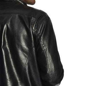 Men's Genuine Leather Breathable Moto Jacket Slim Fit Covered Button Closure Black Autumn Wear Stand Front Faux <b>Fur</b> Lining - Product Image 5