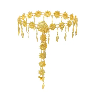 Egyptian Golden Crystal Flower Waist Belly Chains Dancing Beach Belt Statement Body Chain India Ethnic Boho Jewelry