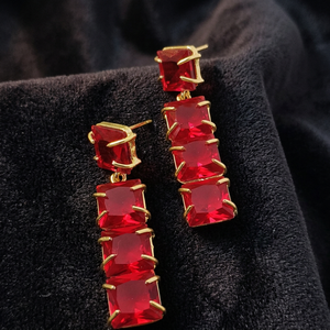 Elegant Minimalist Handmade Dangle Stud Earrings 18K Gold Plated Brass Faceted Garnet Quartz Gemstones Timeless <b>Charm</b> Party Gift - Product Image 3
