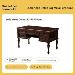 अमेरिकी शैली की ठोस लकड़ी डेस्क कुर्सी ने गोल्डन रेशम के टीक परेशान फिनिश मोर्टिज निर्माण गृह कार्यालय फर्नीचर स्थापित किया - Product Image 6