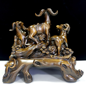 Resina artigianato decorazione Desktop figurina di capra lo zodiaco cinese come ornamenti animali <span class=keywords><strong>in</strong></span> <span class=keywords><strong>legno</strong></span> scultura di tre capre - Product Image 5