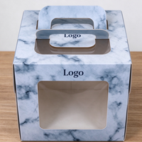 Boîte à gâteau personnalisée, nouveau design, biodégradable, qualité alimentaire, papier marbré bleu, poignée, fenêtre transparente