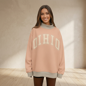 Customized Women Printed Mock Neck Pullover Spandex/Cotton <b>Fleece</b> <b>Lined</b> Eco-Friendly Streetwear Sweatshirt Wholesale - Product Image 1
