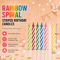 Vente directe usine – Bougies d'anniversaire droites rayées 7,8 mm, arc-en-ciel, à combustion propre, mèche en coton pur, pour gâteaux et fêtes, faible MOQ