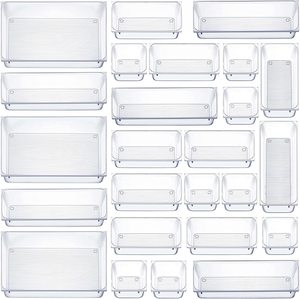 Ensemble de bacs de rangement en plastique transparent à usages multiples, 25 pièces, organisateur de tiroir, commode, bureau, diviseurs de tiroir, offre spéciale