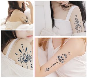 Pegatina de tatuaje de simulación de hierbas de <span class=keywords><strong>flor</strong></span> geométrica azul oscuro 2 semanas arte corporal semipermanente temporal - Product Image 4