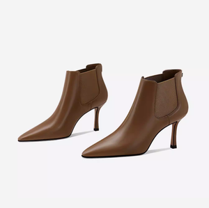 Bottines montantes pour <span class=keywords><strong>femme</strong></span> en cuir véritable, couleur unie, à bout pointu, <span class=keywords><strong>talon</strong></span> <span class=keywords><strong>carré</strong></span> fin, à enfiler, tendance, rehaussantes - Product Image 2