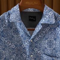 Kemeja Pria Bermotif Premium 100% Linen Kancing Tunggal Kasual Bernapas Atasan Musim Panas Kerah Kancing Logo Kustom OEM ODM