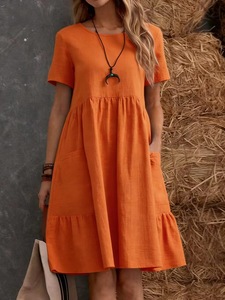Women's <b>Loose</b> Fit Cotton Linen <b>Dress</b> Summer Round Neck Short Sleeve Casual <b>Dress</b> With Pockets - Product Image 6