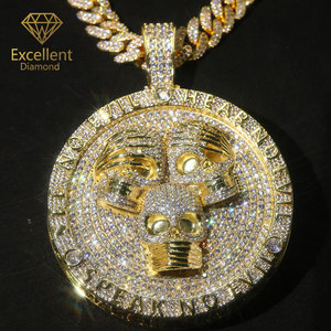 Pendentif <span class=keywords><strong>de</strong></span> luxe pour homme en moissanite VVS, plaqué or, argent sterling S925, pendentif crâne classique hip-hop, micro-diamant <span class=keywords><strong>de</strong></span> laboratoire - Product Image 1
