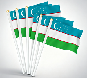 Jeu de sport en gros agitant à la main le drapeau avec le poteau 100% Polyester Ouzbékistan agitant à la main des drapeaux - Product Image 6