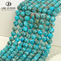 Perles de turquoise d'Afrique du Sud en vrac, rondes, bleu-vert, avec matrice, pour la fabrication de bijoux, vente en gros