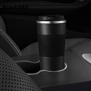 Vaso Térmico de Acero Inoxidable Negro con Tapa Abatible y Agarre Acanalado, Taza de Café Aislada para la Oficina y Viajes - Product Image 6