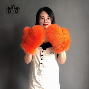 Gants en fourrure de renard Janefur, réputés pour leur chaleur hivernale, avec chaîne, style populaire, en vraie fourrure de renard pour femmes - Product Image 1