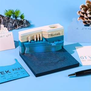 Calendario de escritorio 3D 2026, modelo de barco, Bloc 3D de notas, notas de papel con portalápices, artesanía de papel LED para escuela, oficina y hogar - Product Image 4