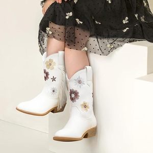 Bottes en cuir pour enfants et bébés, style cowboy vintage, à talons hauts, en daim, avec broderie florale, pour garçons et filles, vente en gros - Product Image 1
