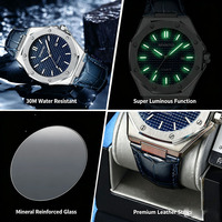 Montre à quartz octogonale moderne pour homme, bracelet en cuir, calendrier lumineux, décontractée et professionnelle, Jam Tangan Pria Quartz Watches