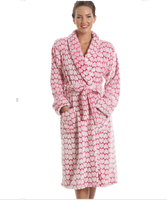 Peignoir de bain en polaire ultra douce effet vison, blanc, imprimé cœurs, personnalisé, moelleux, unisexe, col en V, fermeture à cordon, élégant