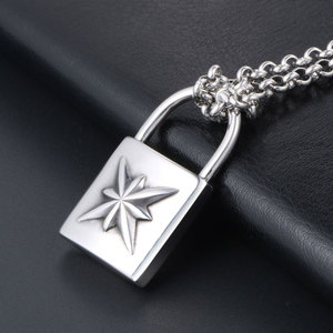 SP644สร้อยคอแฟชั่นสำหรับผู้ชายจี้ล็อคสแตนเลสพร้อมดาวแปดแฉก - Product Image 2