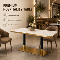 Mesa de Comedor Rectangular de Piedra Sinterizada Comercial con Estructura de Metal Dorado, Muebles de Lujo para Restaurantes, Hoteles, Cafeterías y Bistrós