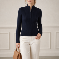 Damen Old Money Wollmischung Zopfmuster Stehkragen Pullover Konvertierbarer Kragen Metallreißverschluss Direkt vom Hersteller Kundenspezifische OEM-Fertigung