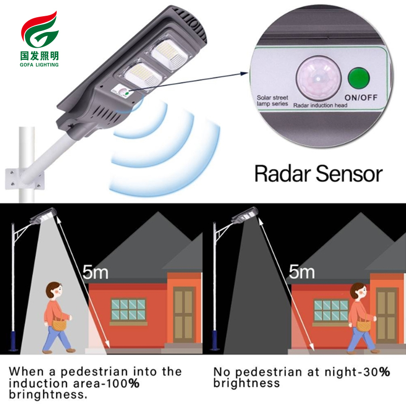 Ip65 impermeable al aire libre diseño Solar integrado Luz de jardín 60W integrado Sensor jardín todo en una luz de calle Solar llevada