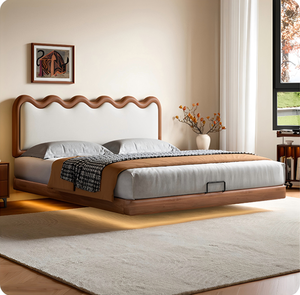 <span class=keywords><strong>Letto</strong></span> Sospeso Ondulato Regolabile in Legno Massello Ultra-Sottile di Alta Gamma Personalizzato, Colore Crema, 1.5m/1.8m <span class=keywords><strong>per</strong></span> Camera da <span class=keywords><strong>Letto</strong></span> Principale - Product Image 2