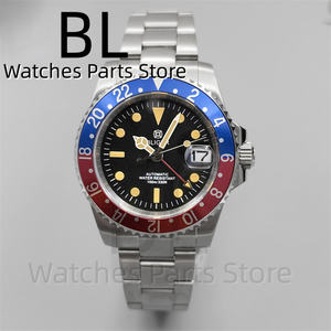 BLIGER 40mm Luxury Vintage <span class=keywords><strong>GMT</strong></span> Reloj de pulsera para hombre Bisel Azul Rojo Cristal de zafiro Esfera luminosa 100M Fecha impermeable Acero inoxidable - Product Image 2