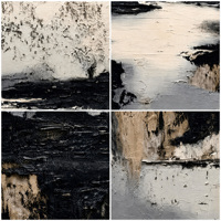 Peinture à l'huile abstraite de paysage marin sur toile de coton et lin, 80x100cm, non tendue, noir et gris, art mural pour galerie et décoration intérieure