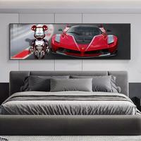 Peinture murale Street Pop Art Voiture de sport Kaws Violent Bear pour chambre d'enfant, chambre de garçon, décoration murale de chevet