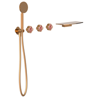 Ensemble de robinetterie de baignoire cascade en laiton brossé or rose, mitigeur mural 5 trous avec douchette à main pour projet de salle de bain