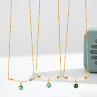 Collier pour femme en acier plaqué or 18 carats PVD, avec perles d'eau douce rondes multicolores et zircone, chaîne satellite, cadeau tendance