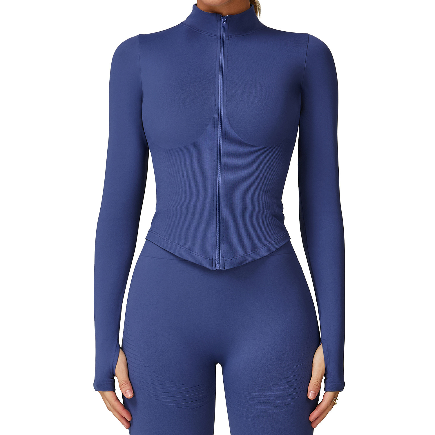 Women Stand Collar Zipper Long Sleeve Yoga Coat Breathable Tight-Fitting Quick-Drying Seamless Spandex/Nylon Top