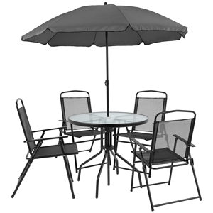 Uplion Ensemble de salle à manger d'extérieur pliant 6 pièces Mobilier de jardin en métal <span class=keywords><strong>Table</strong></span> et chaise <span class=keywords><strong>avec</strong></span> parasol - Product Image 2