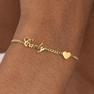 Custom Name <b>Letter</b> Bracelet Personalized Custom Name Stainless Steel Heart Trendy Design DIY Bracelet Jewelry Gifts for Woman - Product Image 1