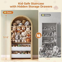 Meuble de rangement en bois arqué pour jouets d'enfants, organisateur de zoo d'animaux en peluche avec bacs pour salle de jeux et chambre d'enfant