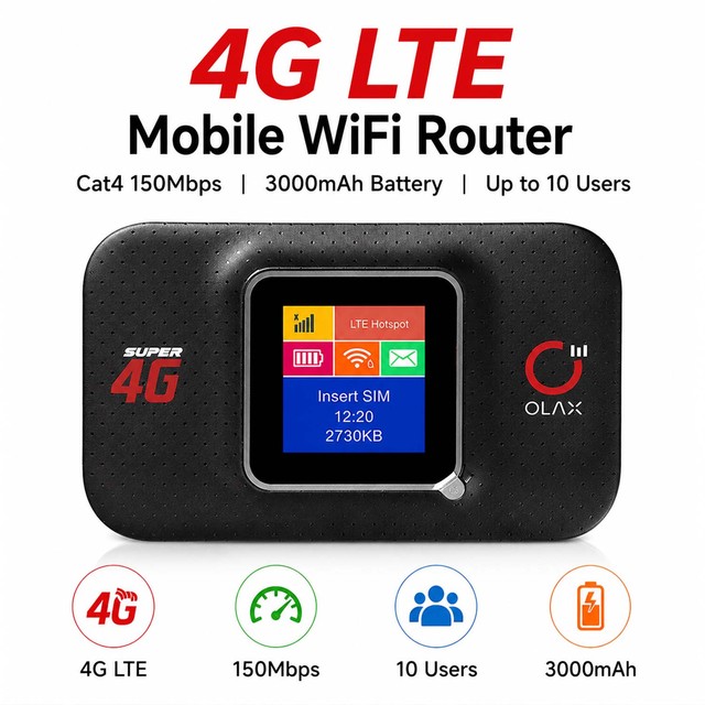 OLAX MF982 Portable WIFI 4G LTE Wireless Modem with SIM Card Slot 150Mbps Mobile WiFi Hotspot 3000mAh Battery LCD Screen Display