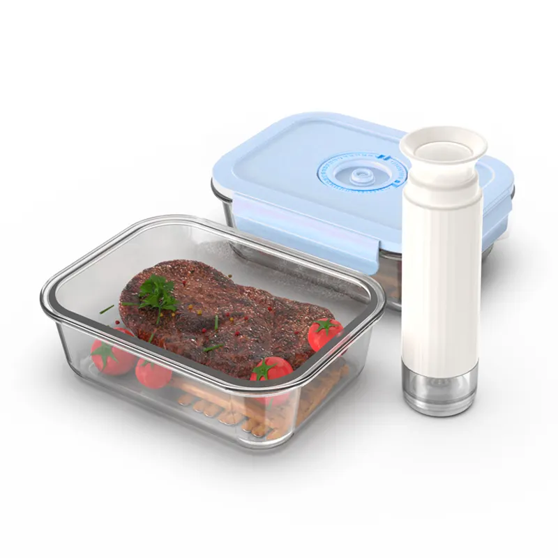 Popular Best Quality Glass Food Storage Container with Lid Leakproof Rubber Ring Keep Food Dry Freshness with Vacuum Manual Pump