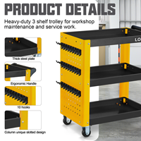 Chariot à outils roulants à 3 niveaux de haute qualité Matériau en acier laminé à froid Bonne capacité de chargement Armoires à outils d'approvisionnement direct en usine