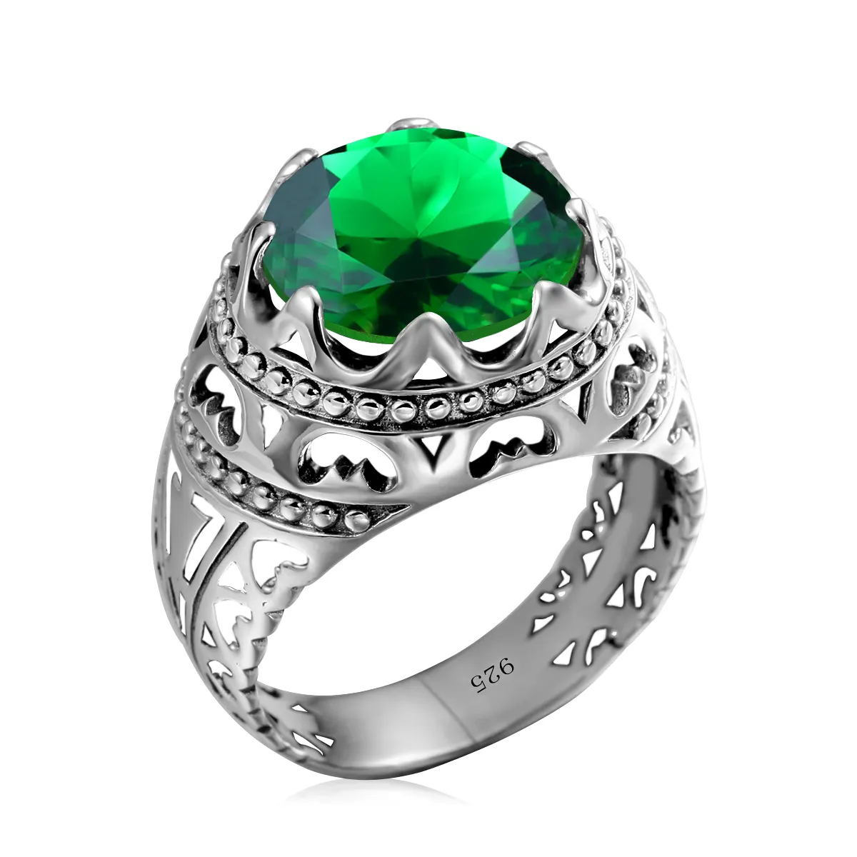 Gemstones Fine Jewelry Gifts Vintage Environmental Friendly Gothic Punk Emerald silver ring men 925 sterling