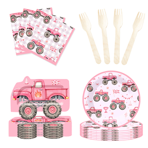 Platos, Vasos y Servilletas Desechables con Diseño de Vehículo Todoterreno Rosa DAMAI para Fiestas de Cumpleaños Infantiles - Product Image 5